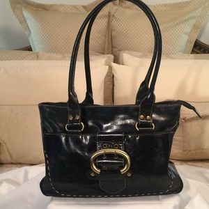 Genuine Leather/Vinyl Trim Navy Shoulder Bag